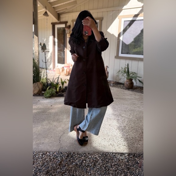 Belted Ralph Lauren Sz L Brown Polished Satiny Corduroy Trim Coat Jacket - Picture 6 of 12